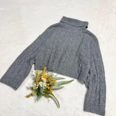 【ジーユー】GU パフィータッチクロップドタートルネックセーター グレー L