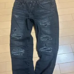 AZUL ダメージ加工 ダークブルー ストレートジーンズ