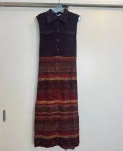 ロングワンピース　マキシワンピース　紫　パープル　エスニック　古着　USED