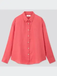 新品ユニクロ　プレミアムリネンシャツ長袖シャツ L麻オレンジ赤ピンク