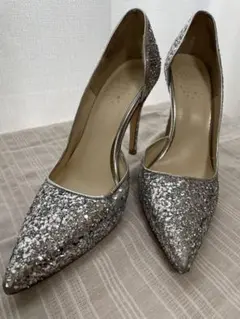 ウェディングシューズ　ブライダル　パーティー　ジミーチュウ風　グリッター　ラメ