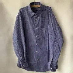 GU ネイビー チェック柄 長袖シャツ Sサイズ