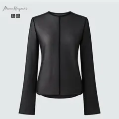 【美品】UNIQLO シアークルーネックT 長袖 ブラック