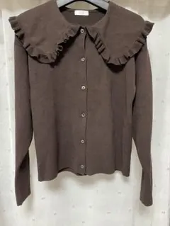 LOWRYS FARMフリル付きブラウン カーディガン