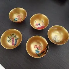 未使用】会津漆器 白木屋漆器店 小盃 3点セット 松竹梅 会津ぬり 盃 お