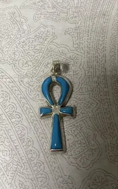 エジプト製　シルバーアクセサリー　アンク(L)ブルー　ペンダントヘッドのみ