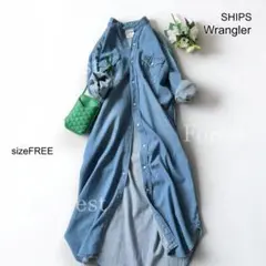 Wrangler ノーカラーデニムシャツワンピース　sizeFREE　SHIPS