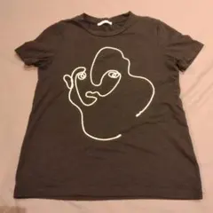 ZARA 　顔刺繍　イラスト　 Tシャツ 　ブラック
