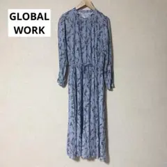 GLOBAL WORK サラリラプリントスタンドワンピース ブルー 花柄 M