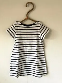 ［プチバトー］紺×白ボーダーワンピ 108