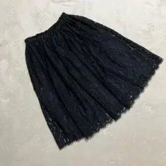 アース ミュージックアンドエコロジー ＊ 花柄総レースミディ丈スカート 黒