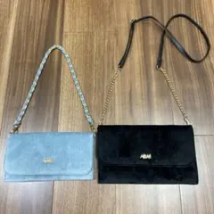 AHKAH アーカー スエードパーティーバッグ2点セット ライトブルー・ブラック