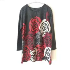 美品　チュニック　長袖　グレー　花柄
