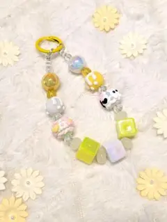 [ハンドメイド]黄色ビーズストラップ#016