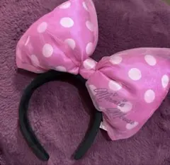 ディズニー　カチューシャ　ミニー　ビッグリボン　水玉　ピンク　ドット　ミニー