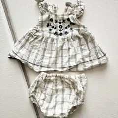 プティマイン　チェック柄フリルワンピースセット　セットアップ