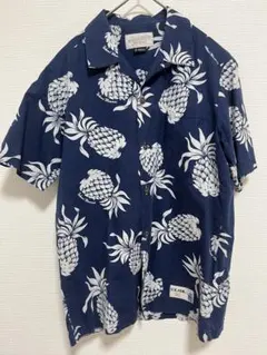希少L】ヒューストン レーヨン アロハシャツ パイナップル 白×紺 古着