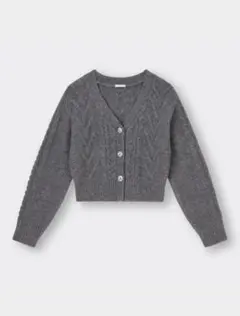 【美品】GU ビジューボタンケーブルカーディガン M グレー 348023