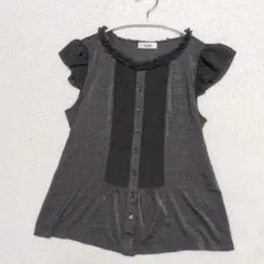 【極美品】ジュディコレクション シフオンフリル袖ラメカットソー 40 黒系のサムネイル