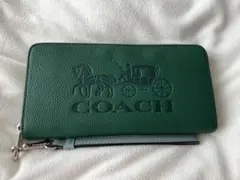 【中古・美品】COACH グリーンレザー長財布