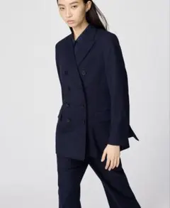 ユニクロC 新品ダブルテーラードジャケット フレアパンツ　ネイビー　セットアップ
