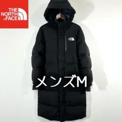 美品人気ノースフェイス ダウンコート ブラック メンズM ロゴ刺繍 グースダウン