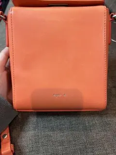 【良好】 アニエスベーレザーショルダーバッグ オレンジ ターンロック