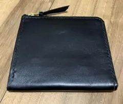 本革　レザークラフト 黒レザー折り財布