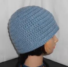 ℳ・1点物・青・ビーニー・クラッシャーハット【男女兼用】ハンドメイド手編み