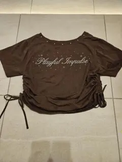WEGO　ウィゴー　サイドドロストオフショルグラフィックTシャツ　キラキラ　茶