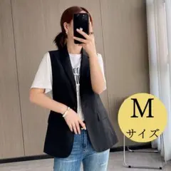 ☆ロングジレ☆ベスト☆シンプル☆ブラック　M