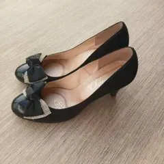 エレガント ブラック パンプス リボン付き　入学式　結婚式