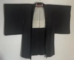 アンティーク正絹長羽織　濃いグレー縞