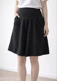 マタニティハーフパンツ春夏用ブラックウエストゴム 産前産後対応ポケット付きM〜L