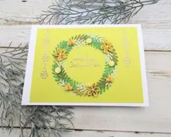 リースと小花のクリスマスカード(イエロー)