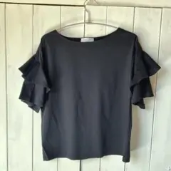 オペークドットクリップ　フリル袖　半袖トップス