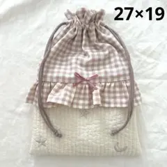 巾着袋　【月と星ヌビ×くすみピンク】　女の子　箸袋　給食袋　コップ袋