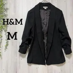 H&M シャーリングスリーブ テーラードジャケット ブラック M