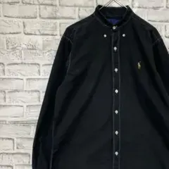 ラルフローレン長袖シャツ！ブラックM ロゴ刺繍 0302