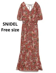 SNIDEL 半袖 テキスタイル Iライン ロングワンピース 花柄 赤 レッド