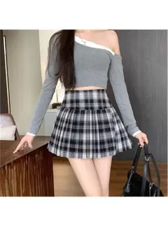 GRL グレイル インパン裏地付きチェック柄プリーツミニスカート ks173