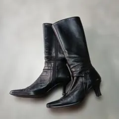 黒 ブラック 革 レザー ブーツ