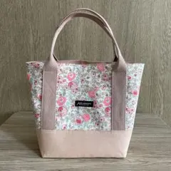 ミニトートバッグ　ハンドメイド　リバティ生地使用　フェリシテ　ネオンピンク