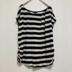 【インディヴィ】ノースリーブシャツ ストライプ 黒/白 レディースS 薄手