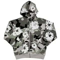 デニムティアーズ フラワープリント カモ\ ジップアップパーカー グレー S