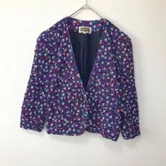 【REGENCE】小花柄ジャガード生地　ノーカラージャケット(38)紫のサムネイル