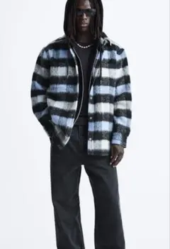 希少即完売超高配色ZARA テクスチャー チェック シャツ ジャケット L