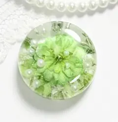 821可憐な♡レジンヘアゴム グリーンモッコウバラ パールいっぱいブーケ