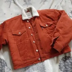 し*お様 オレンジ コーデュロイ ボア襟 ジャケット　古着 ヴィンテージ