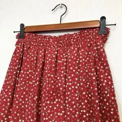⭐️レトロ古着　花柄　ガーリー　ロングスカート⭐️昭和　ヴィンテージ 赤　春夏　総柄のサムネイル
